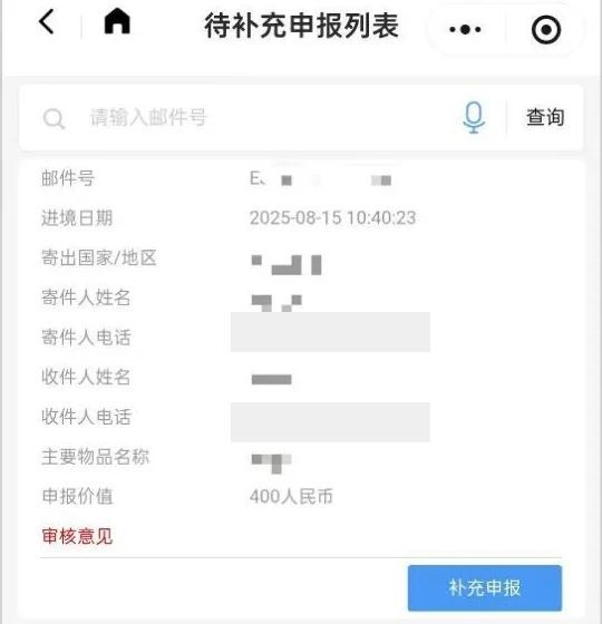 待补充申报列表：查看审核意见